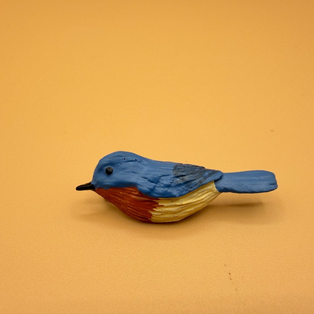 Blue Bird Brooch Pin Painted Blue Red Cream Cottagecore Vintage Nature Gift